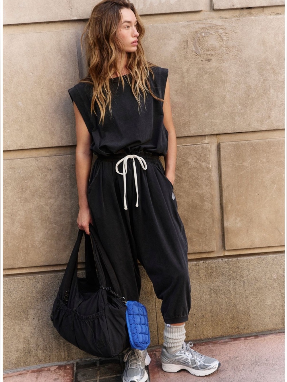 Nwt Free people hot shot harem Relaxed Black onesie Jogger Jumpsuit